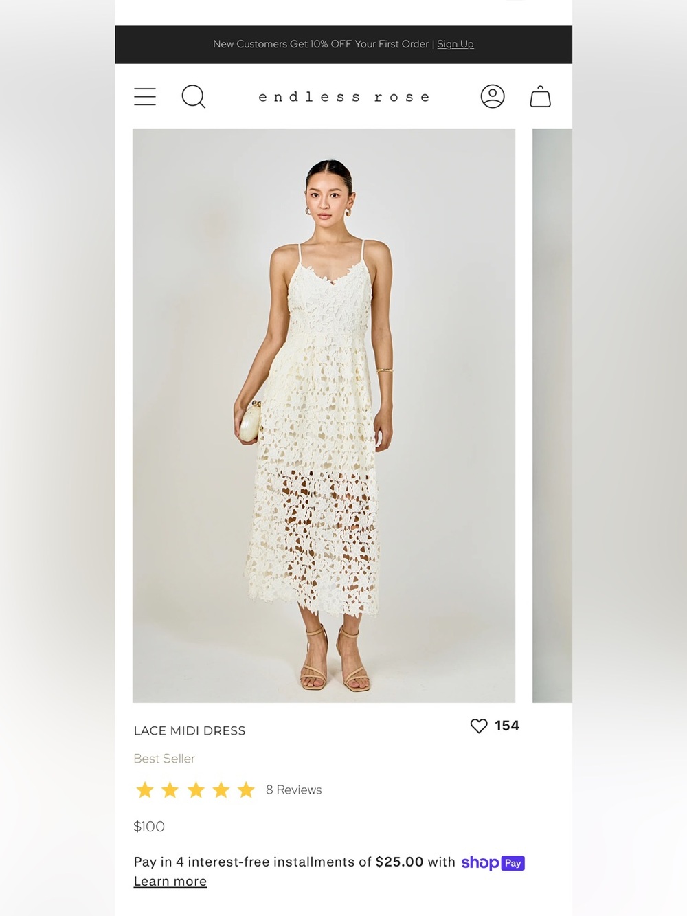Endless Rose M lace cami midi dress perfect condition cream snow pet free home - Picture 3 of 4